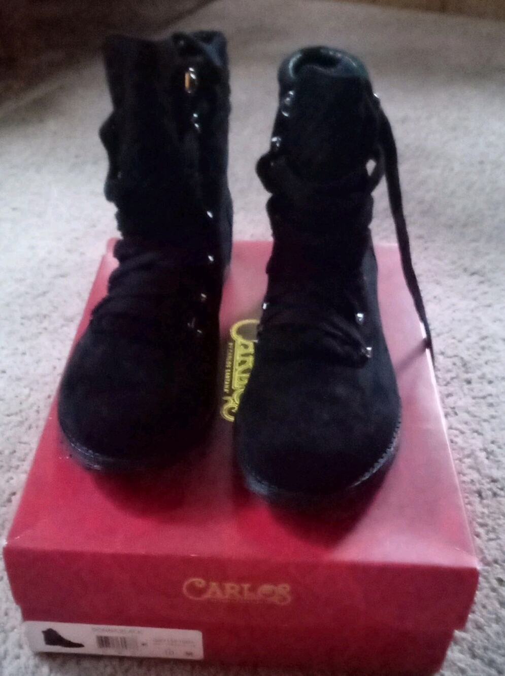 NIB Carlos Santana Donna Black Suede Lace Boots Sz 10